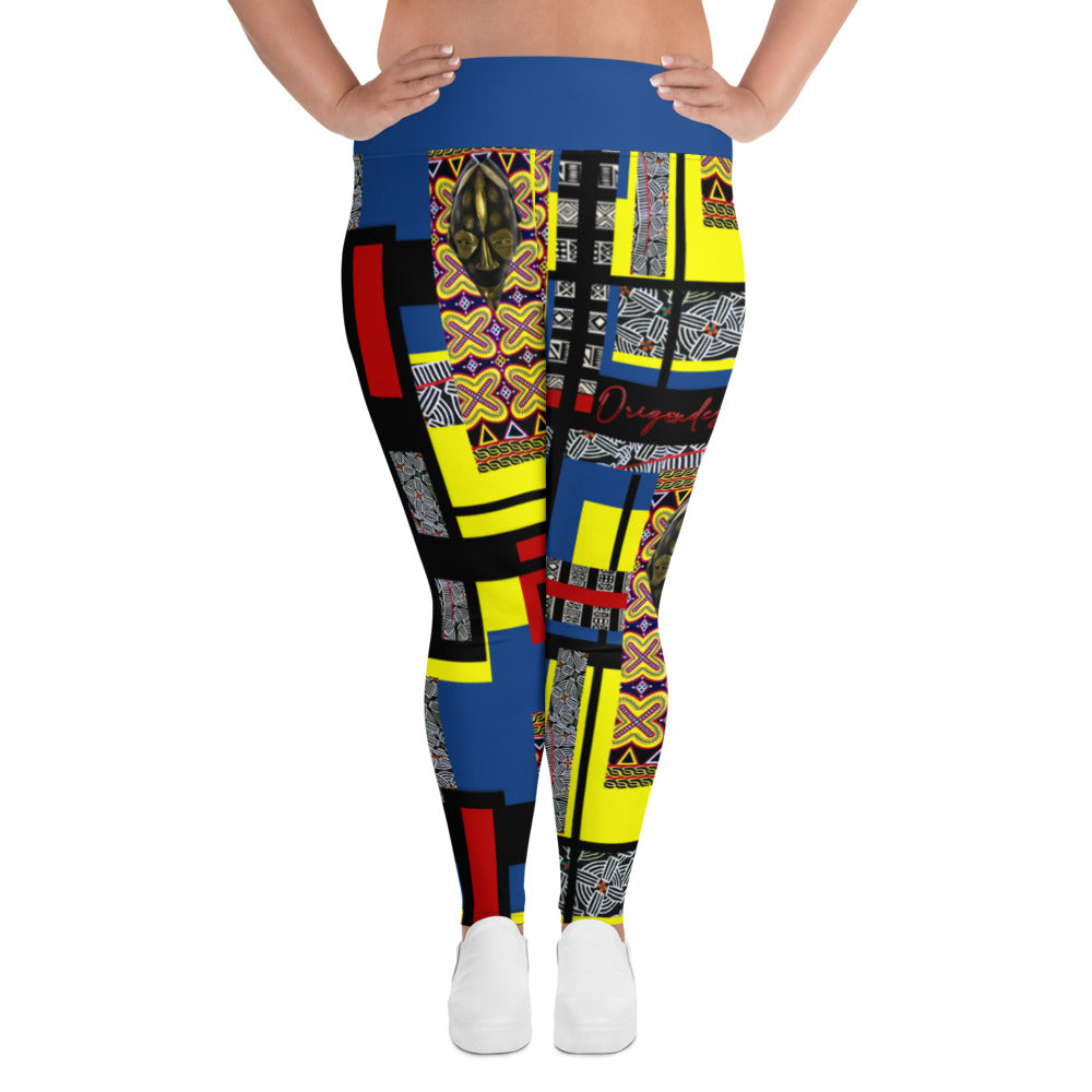 Origɛn Destination |On-Arrival Point of Origɛn African Symbol-inspired Women’s  Blue Full-figured Leggings