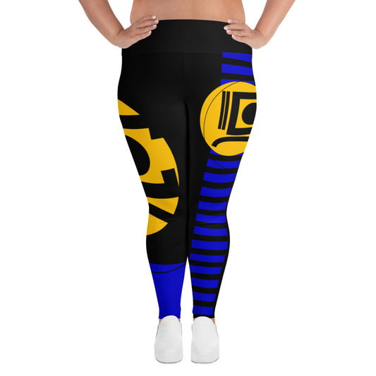 Origen Destination |On-Arrival Point of Origen Women's Black/Gold/Blue Full-figured Leggings