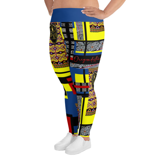 Origɛn Destination |On-Arrival Point of Origɛn African Symbol-inspired Women’s  Blue Full-figured Leggings