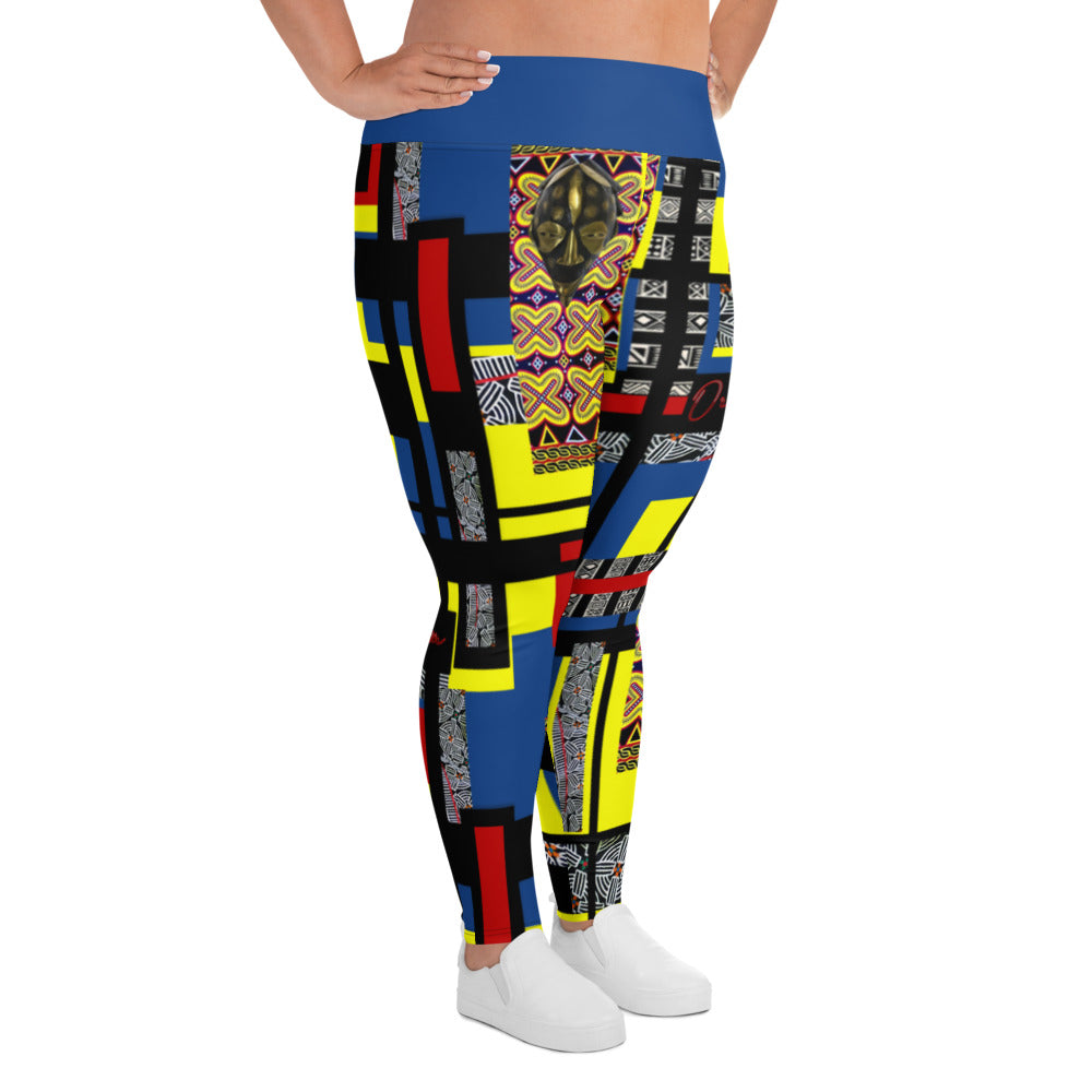 Origɛn Destination |On-Arrival Point of Origɛn African Symbol-inspired Women’s  Blue Full-figured Leggings
