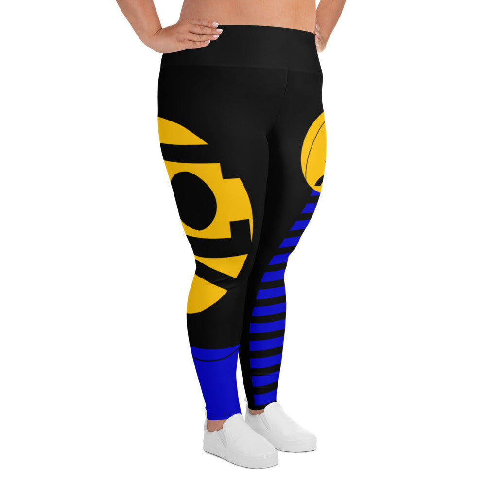 Origen Destination |On-Arrival Point of Origen Women's Black/Gold/Blue Full-figured Leggings