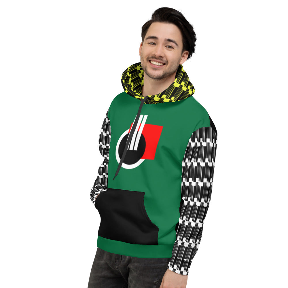 Origen Destination |On-Arrival Point of Origen Symbol-inspired Green/Yellow/White Unisex Hoodie