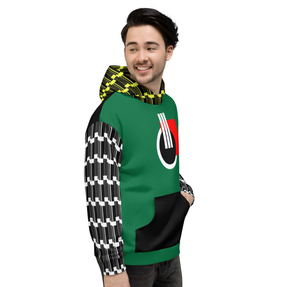 Origen Destination |On-Arrival Point of Origen Symbol-inspired Green/Yellow/White Unisex Hoodie