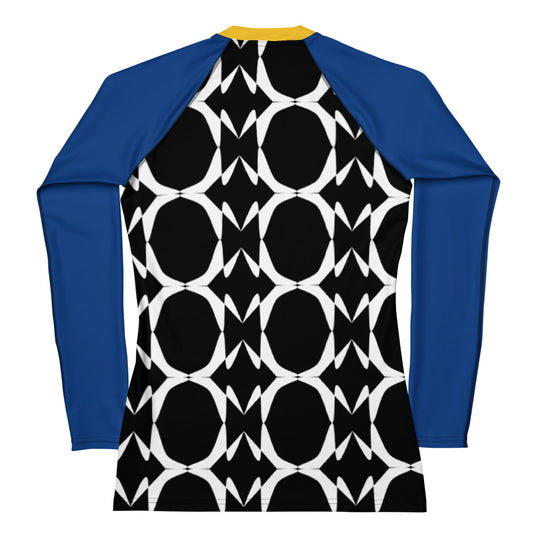 Origen Destination |On-Arrival Point of Origen Symbol-inspired Women's Yellow/Blue Rash Guard
