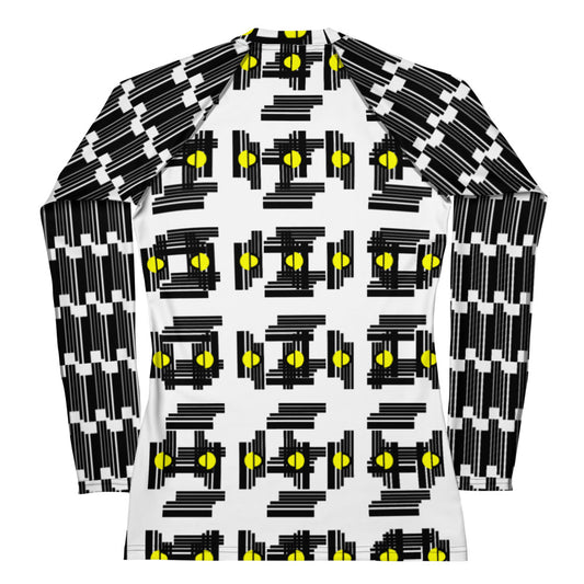 Origen Destination |On-Arrival Point of Origen Women's White/Yellow sphere Symbol-inspired Rash Guard