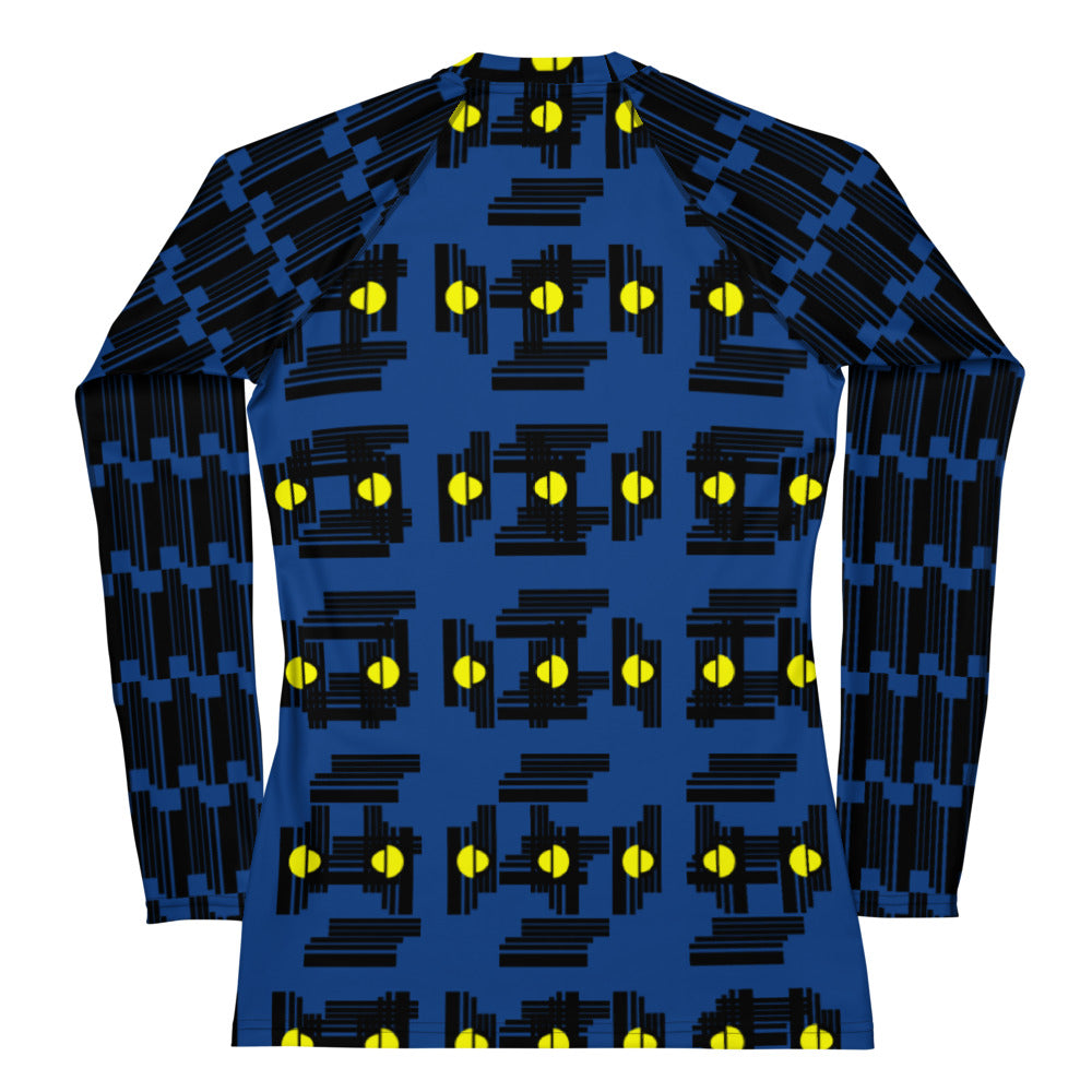 Origen Destination |On-Arrival Point of Origen Women's Blue/Yellow sphere Symbol-inspired Rash Guard