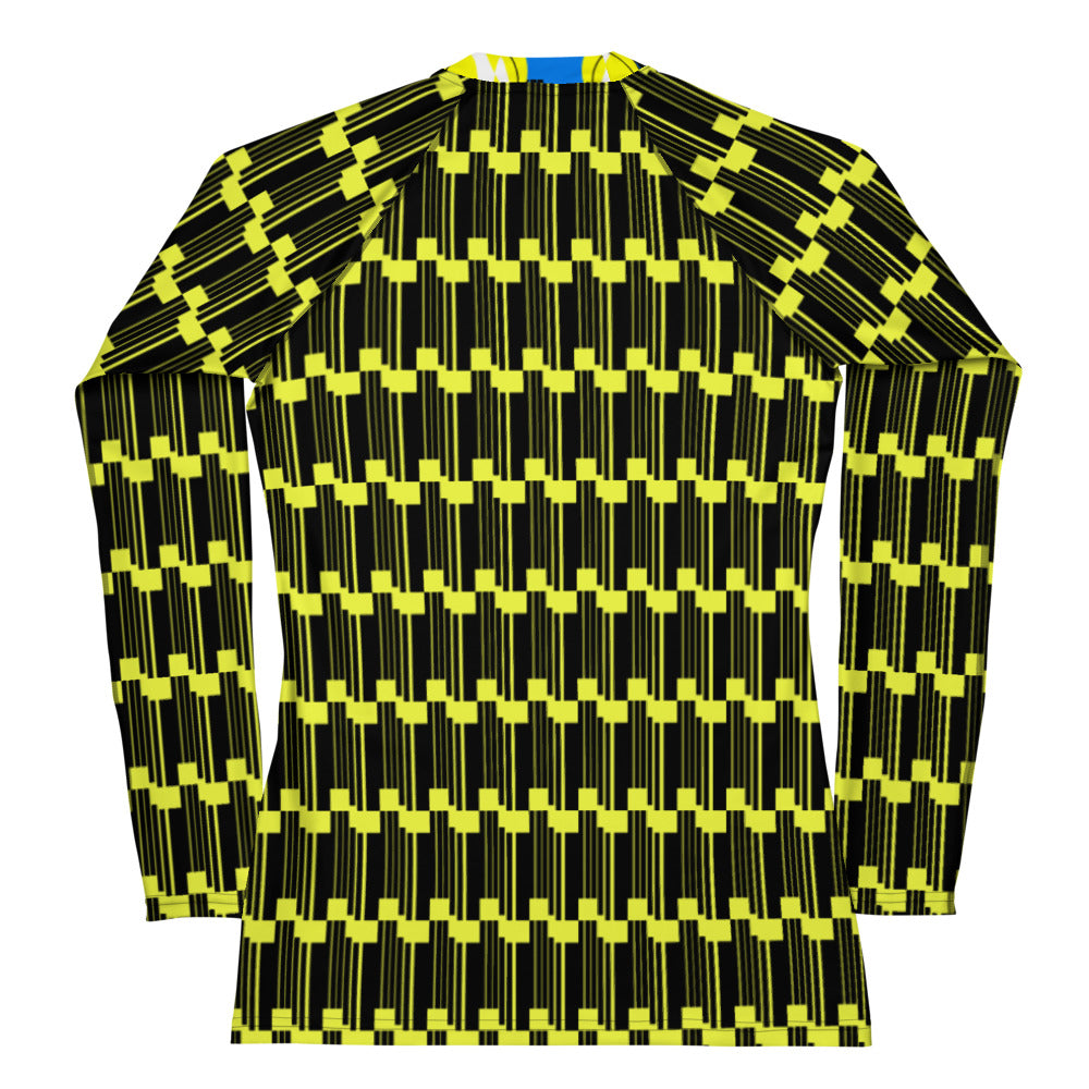 Origen Destination |On-Arrival Point of Origen Women's Turquoise/Yellow Symbol-inspired Rash Guard