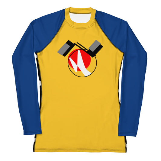 Origen Destination |On-Arrival Point of Origen Symbol-inspired Women's Yellow/Blue Rash Guard