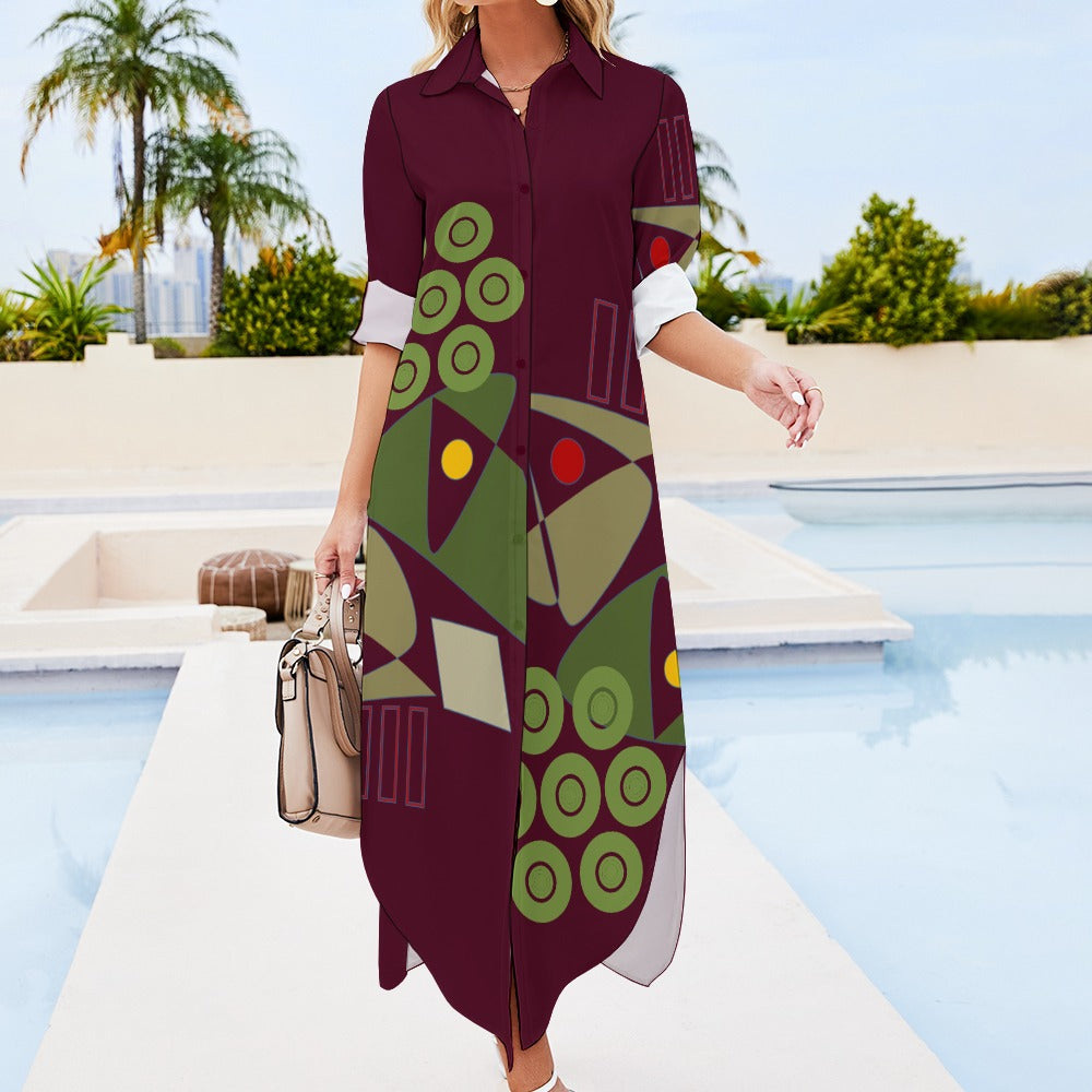 Origen Destination Women's Long-sleeve Button-neck Shirt Dress