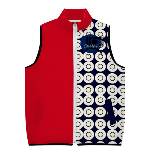 Origen Destination Unisex Windproof Full-Zip Sleeveless Cotton Vests (RedBluW)