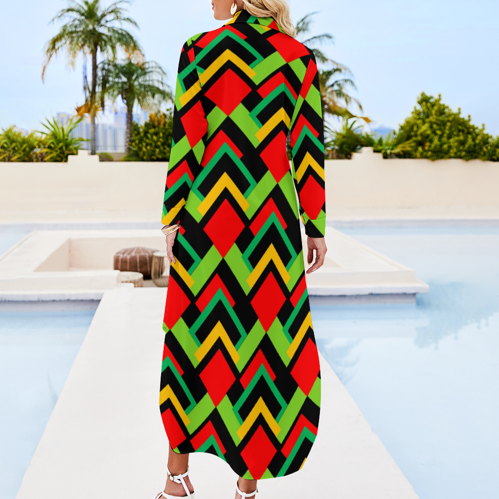 OD Custom Women's Long Sleeves Shirt Dress Button Up RBGL