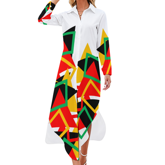 OD Custom Women's Long Sleeves Shirt Dress Button Up PattW