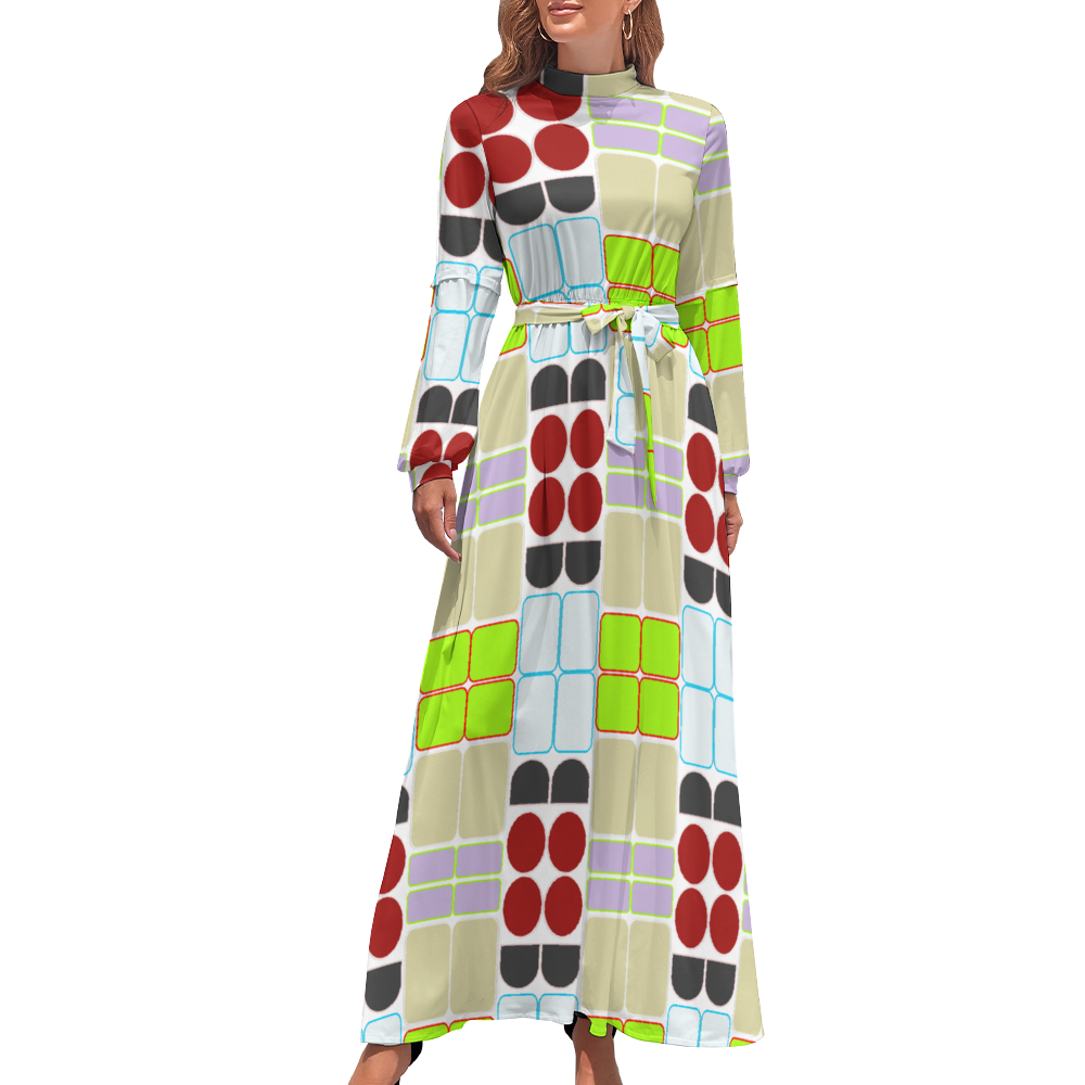 OD Women's Long Sleeves High Neck Dress SqPAtTan