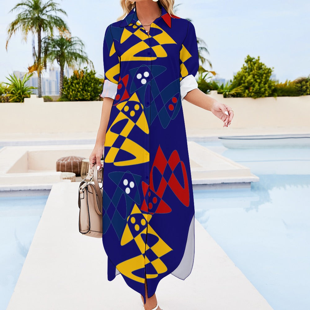 Origen Destination Women's Long-sleeve Button-neck Shirt Dress