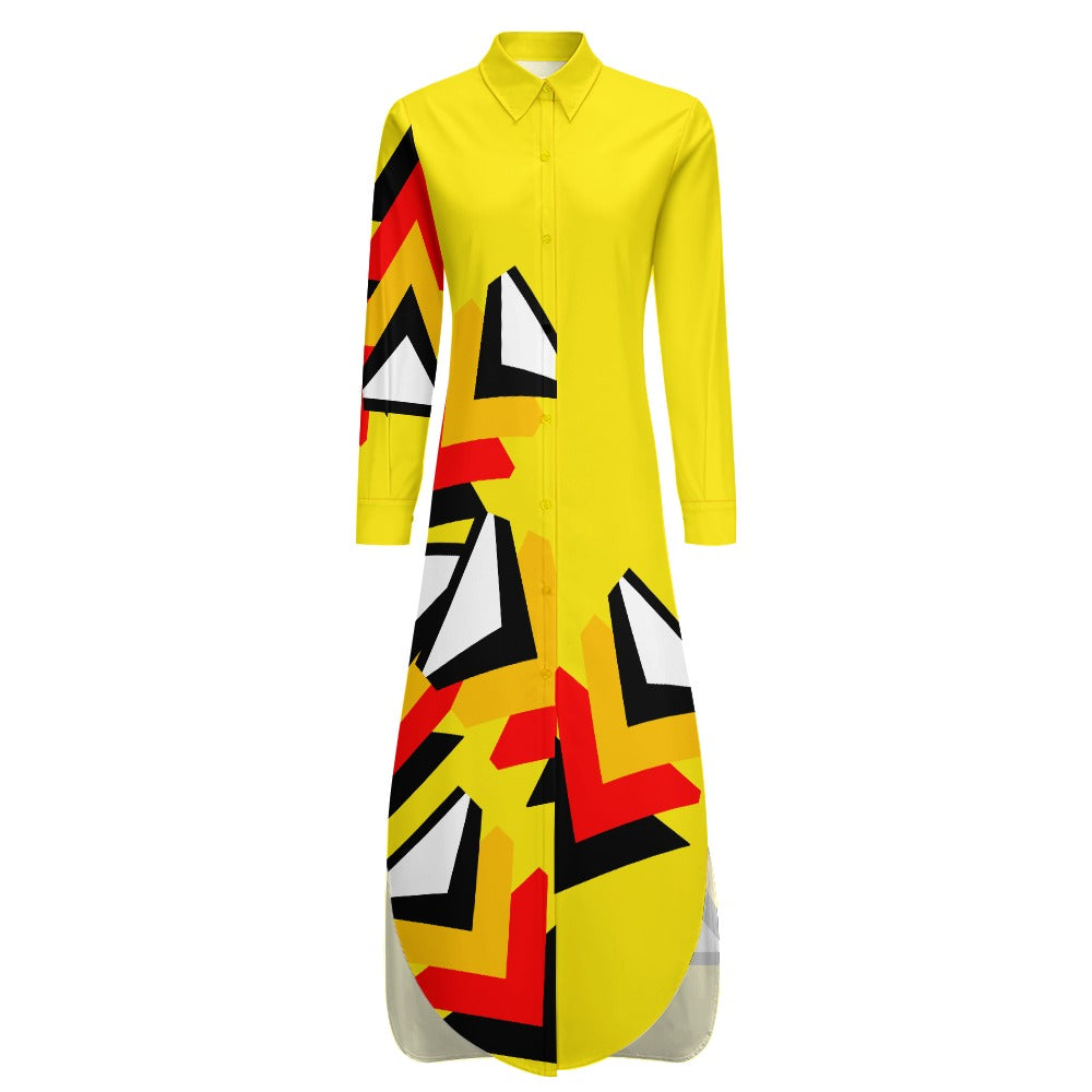 Origen Destination Women's Long-sleeve Button-neck Shirt Dress