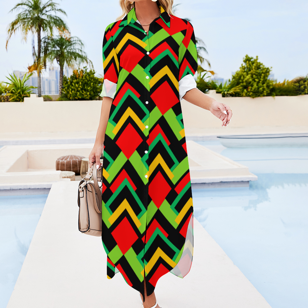 OD Custom Women's Long Sleeves Shirt Dress Button Up RBGL