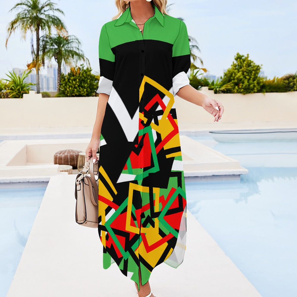 Origen Destination Women's Long-sleeve Button-neck Shirt Dress