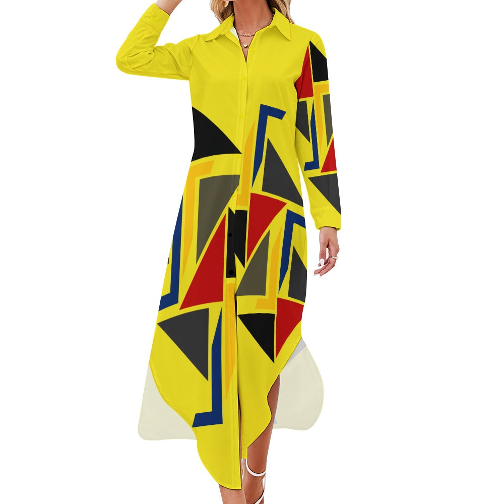 Origen Destination Women's Long-sleeve Button-neck Shirt Dress