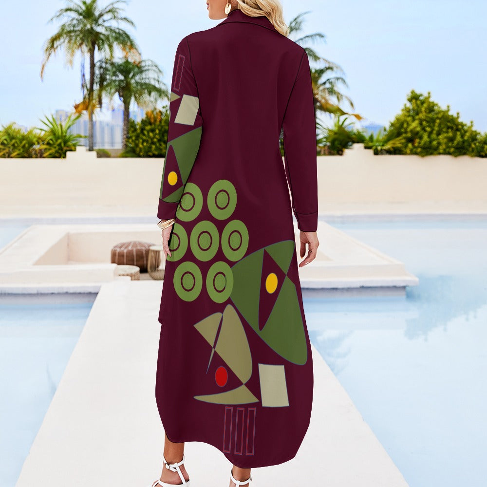 Origen Destination Women's Long-sleeve Button-neck Shirt Dress