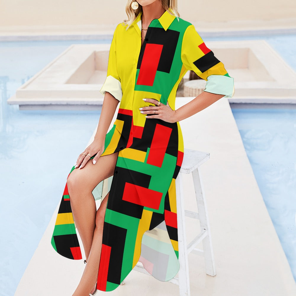 Origen Destination Women's Long Sleeve Button Neck Shirt Dress