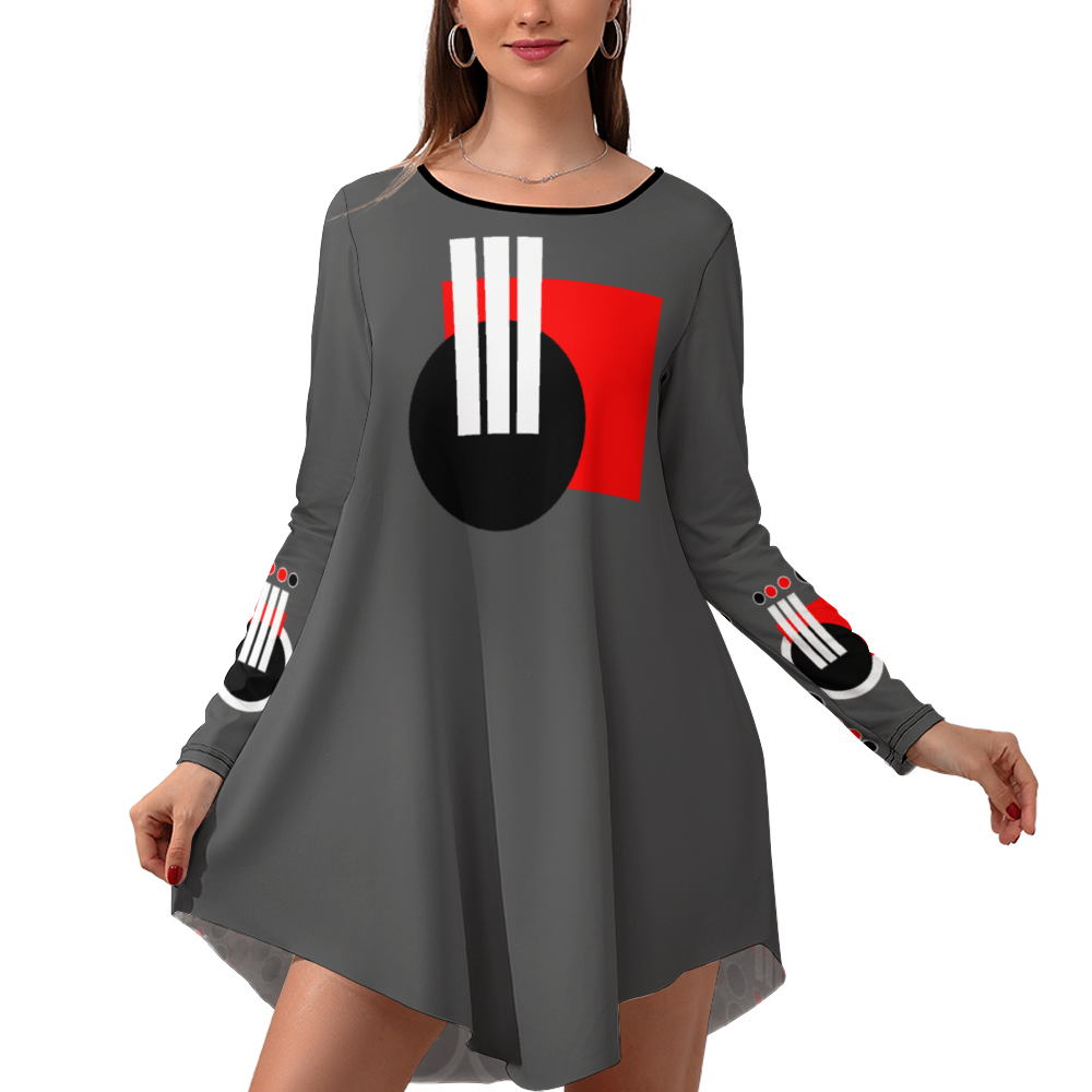 OD Stylish Long Sleeves Skirt Women's Casual Dress GRy