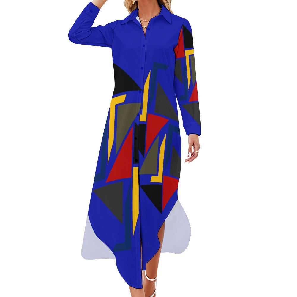 Origen Destination Women's Long-sleeve Button-neck Shirt Dress