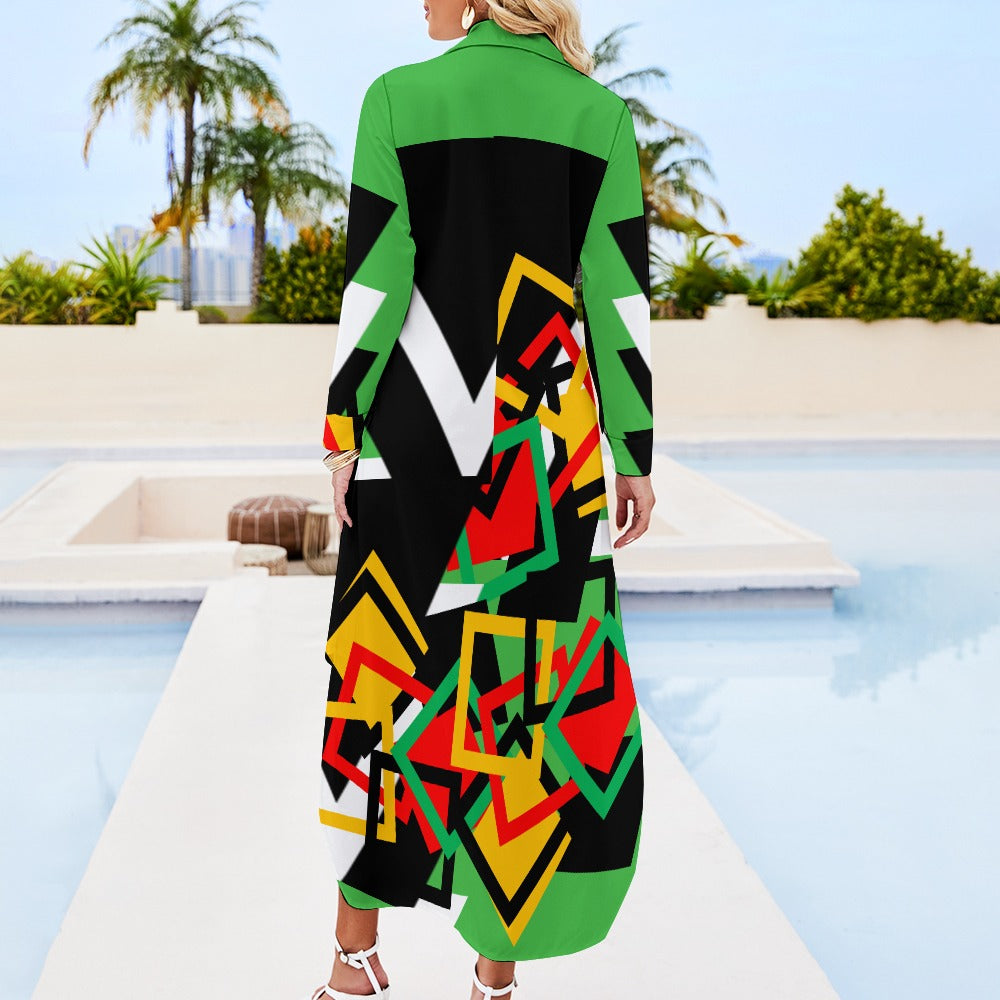 Origen Destination Women's Long-sleeve Button-neck Shirt Dress