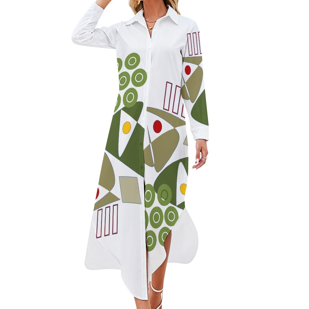 Origen Destination Women's Long-sleeve Button-neck Shirt Dress