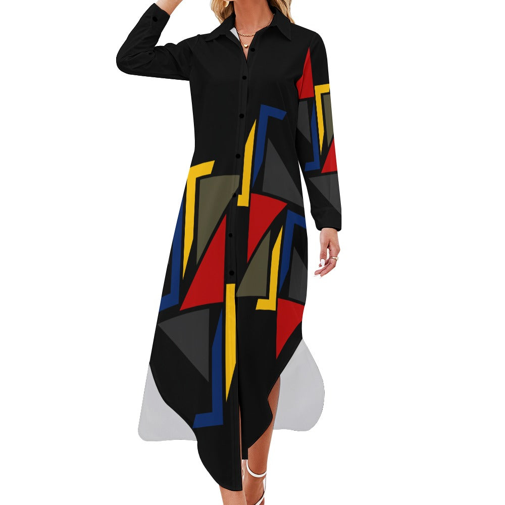 Origen Destination Women's Long-sleeve Button-neck Shirt Dress