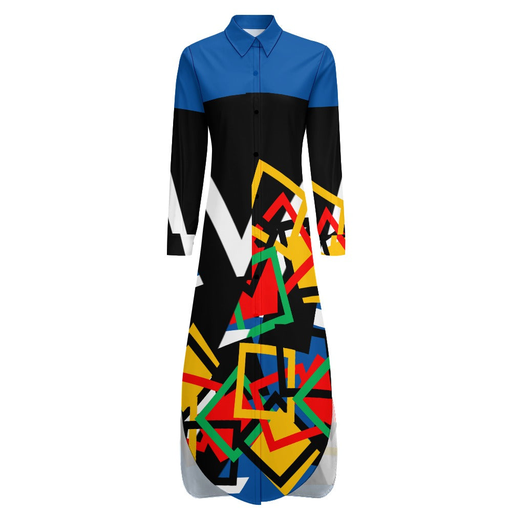 Origen Destination Women's Long-sleeve Button-neck Shirt Dress