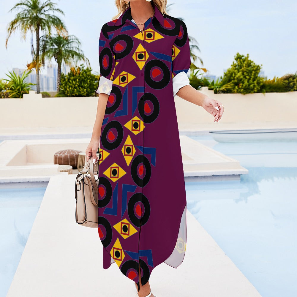 Origen Destination Women's Long-sleeve Button-neck Shirt Dress