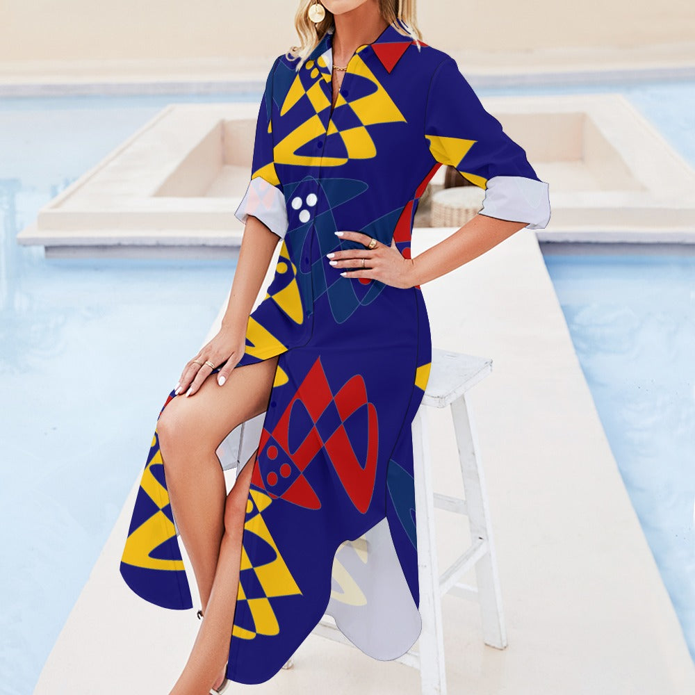 Origen Destination Women's Long-sleeve Button-neck Shirt Dress