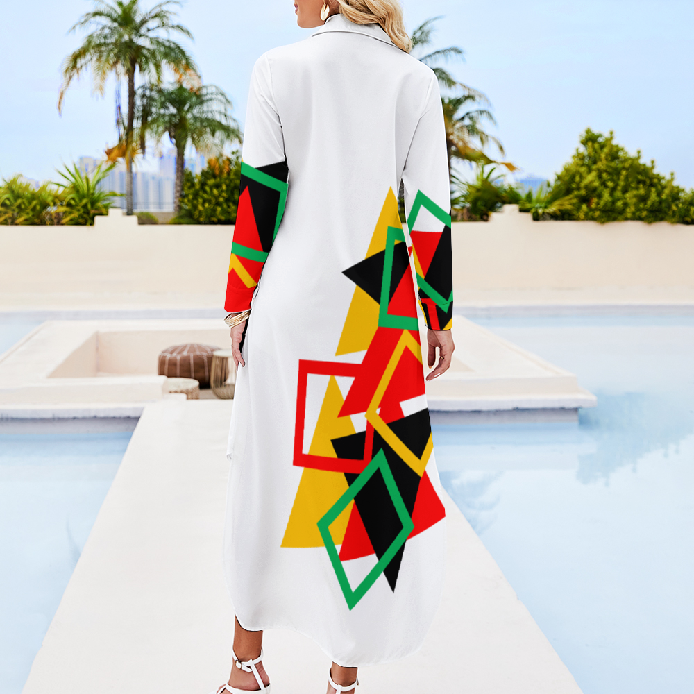 OD Custom Women's Long Sleeves Shirt Dress Button Up PattW