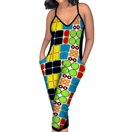 OD Women's Jumpsuit Stylish Rompers BlkPattSq