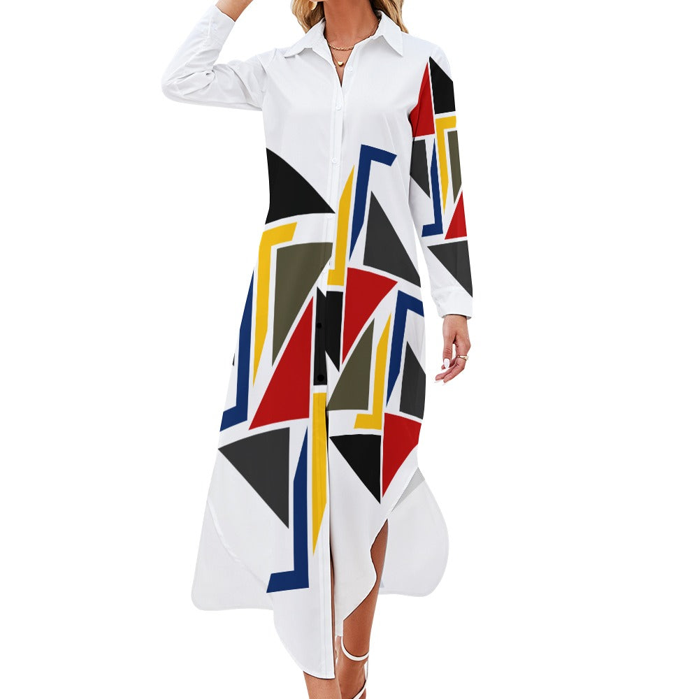 Origen Destination Women's Long-sleeve Button-neck Shirt Dress