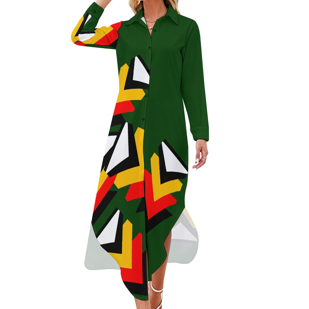 Origen Destination Women's Long-sleeve Button-neck Shirt Dress