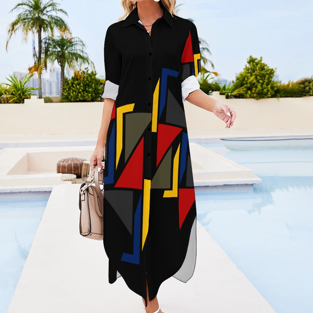 Origen Destination Women's Long-sleeve Button-neck Shirt Dress