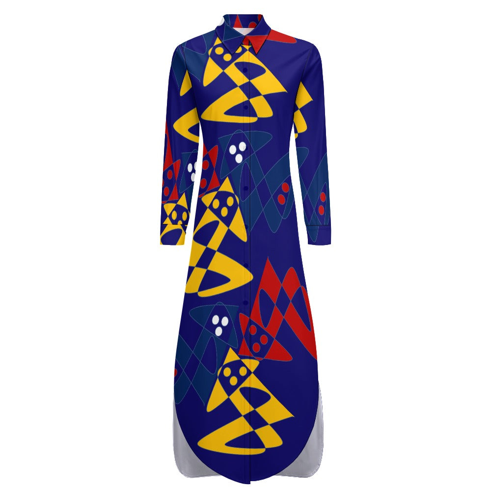 Origen Destination Women's Long-sleeve Button-neck Shirt Dress