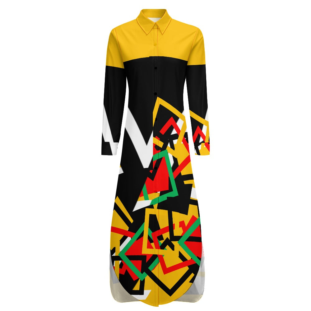 Origen Destination Women's Long-sleeve Button-neck Shirt Dress