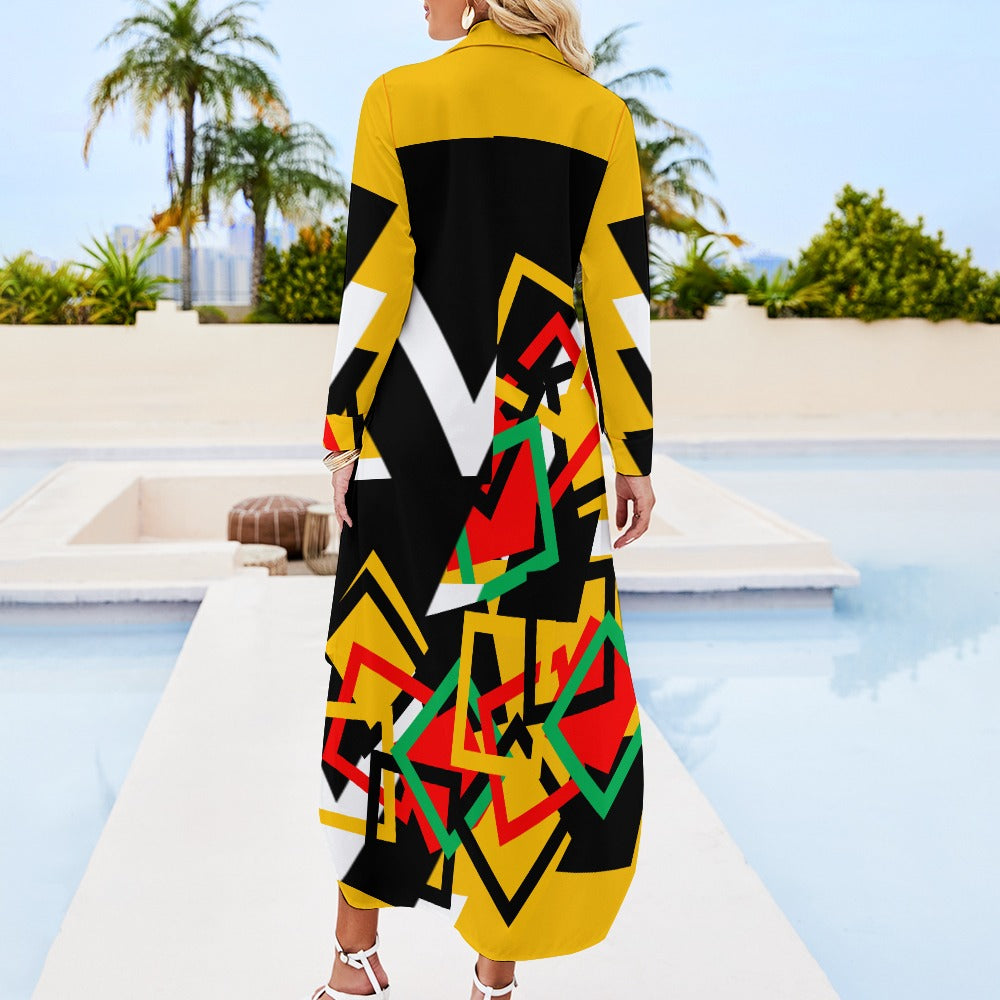 Origen Destination Women's Long-sleeve Button-neck Shirt Dress