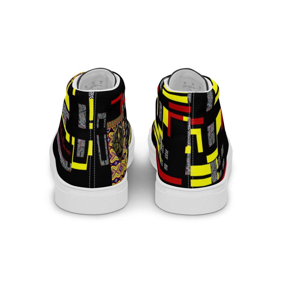 Origen Destination |On-Arrival Point of Origen African Symbol-inspired Women’s high top canvas shoes