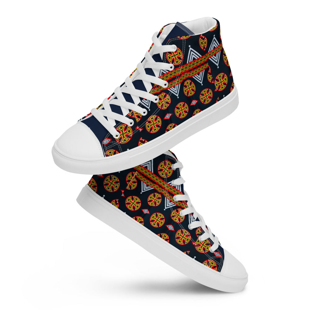 Origen Destination |On-Arrival Point of Origen African Symbol-inspired Women’s high top canvas shoes