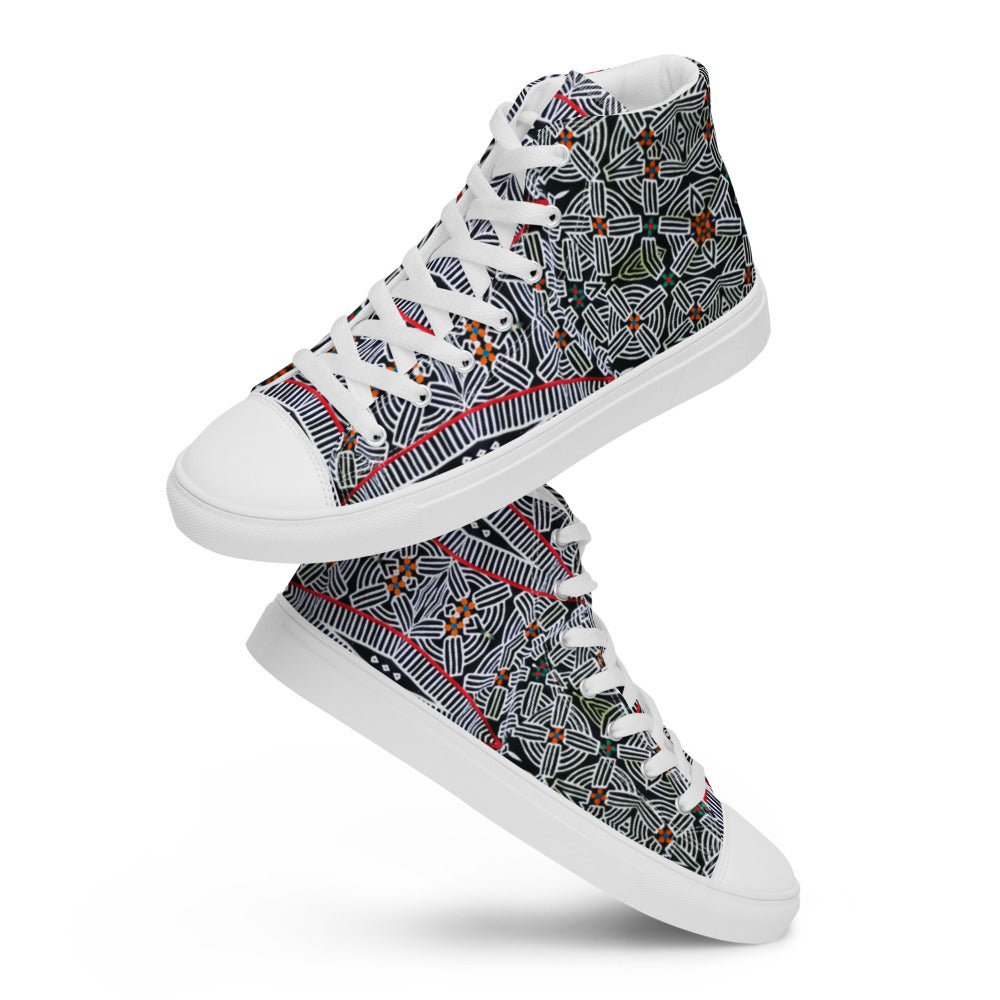 Origen Destination |On-Arrival Point of Origen African Symbol-inspired Women’s high top canvas shoes