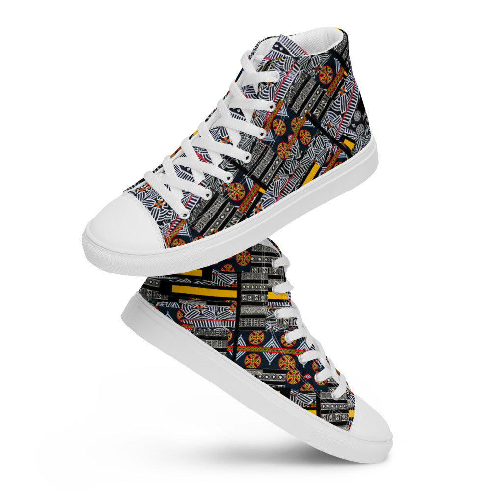 Origen Destination |On-Arrival Point of Origen African Symbol-inspired Women’s high top canvas shoes