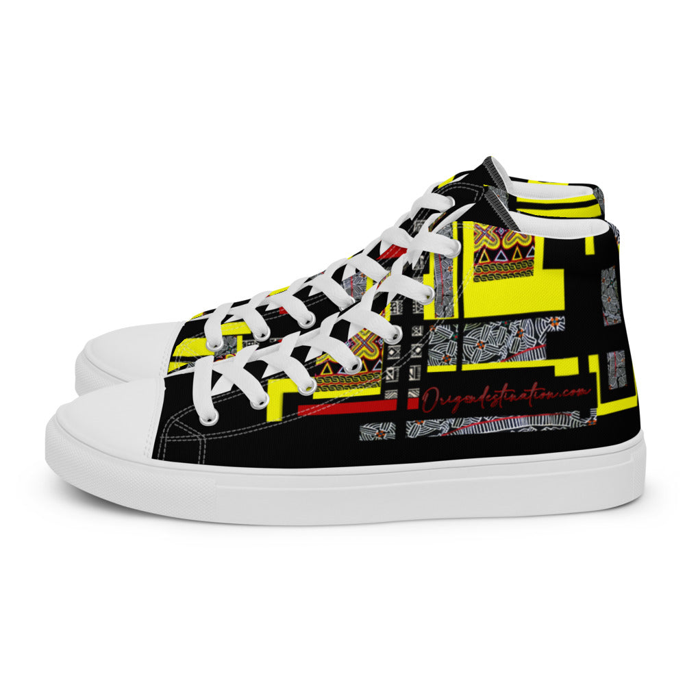 Origen Destination |On-Arrival Point of Origen African Symbol-inspired Women’s high top canvas shoes