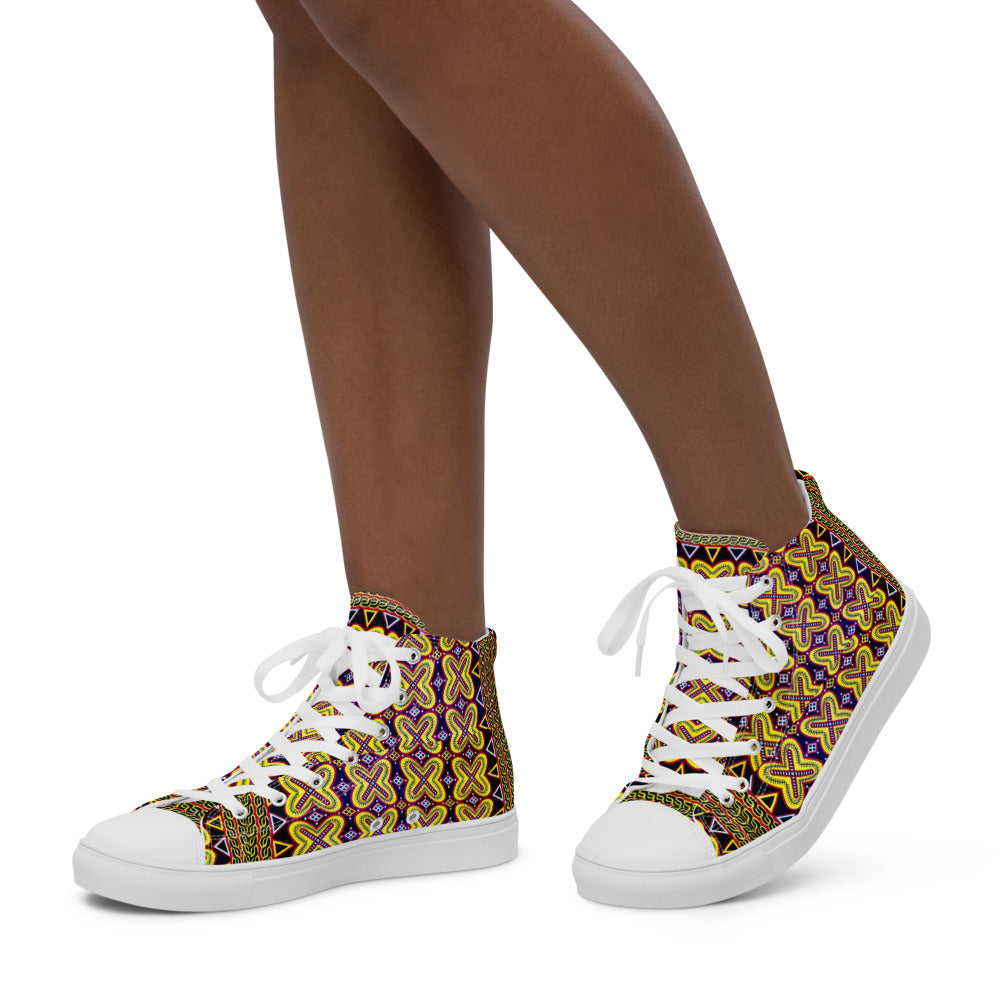 Origen Destination |On-Arrival Point of Origen African Symbol-inspired Women’s high top canvas shoes