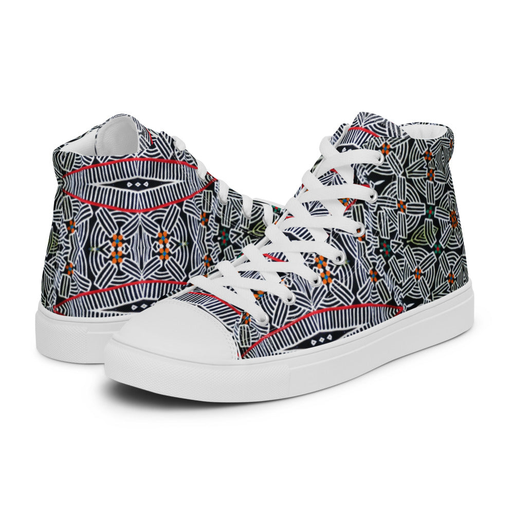 Origen Destination |On-Arrival Point of Origen African Symbol-inspired Women’s high top canvas shoes