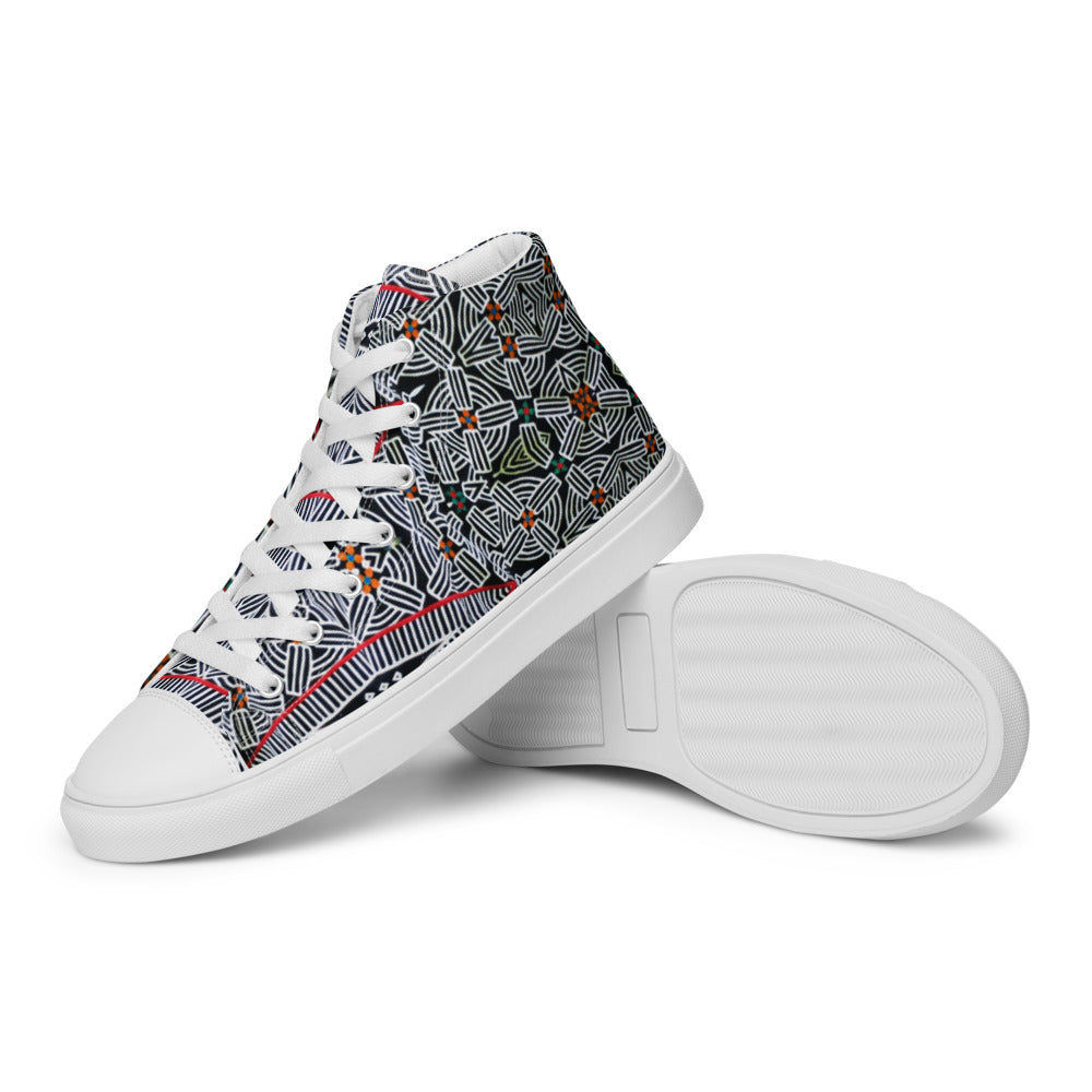 Origen Destination |On-Arrival Point of Origen African Symbol-inspired Women’s high top canvas shoes