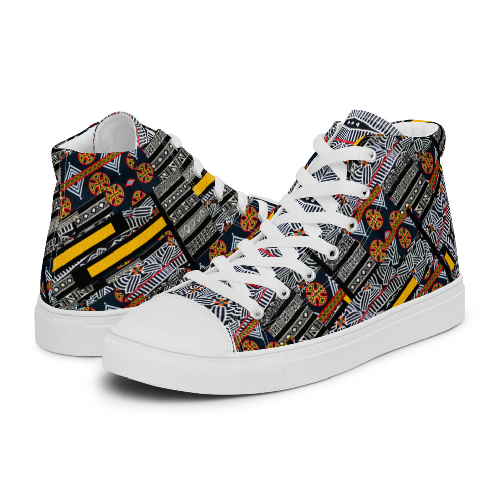 Origen Destination |On-Arrival Point of Origen African Symbol-inspired Women’s high top canvas shoes