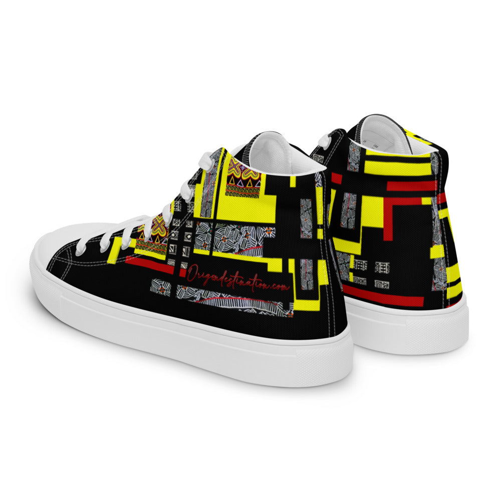 Origen Destination |On-Arrival Point of Origen African Symbol-inspired Women’s high top canvas shoes